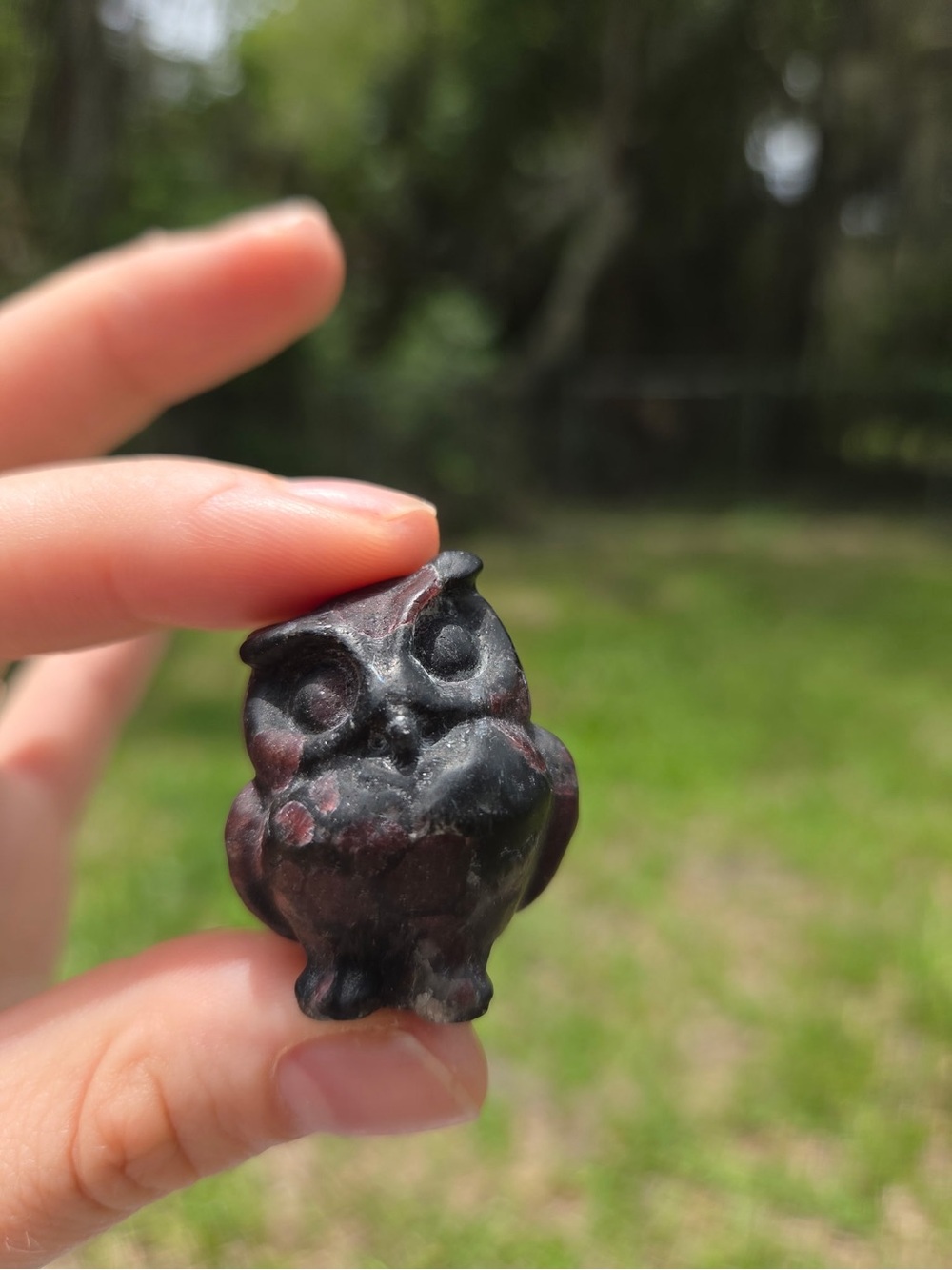 Garnet & Astrophyllite Owl carving